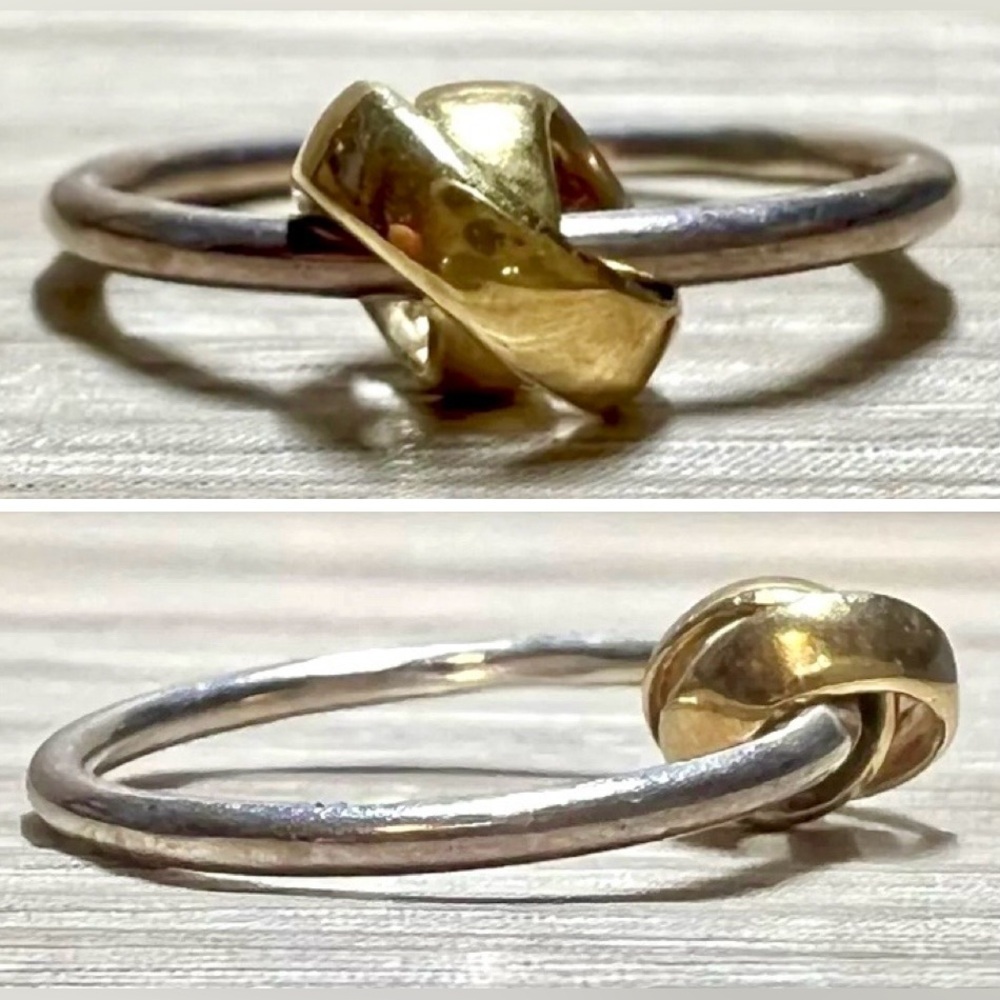 Designer Trollbeads “Neverending” Sterling Silver & 18K Gold Band Ring, Size 5.5
